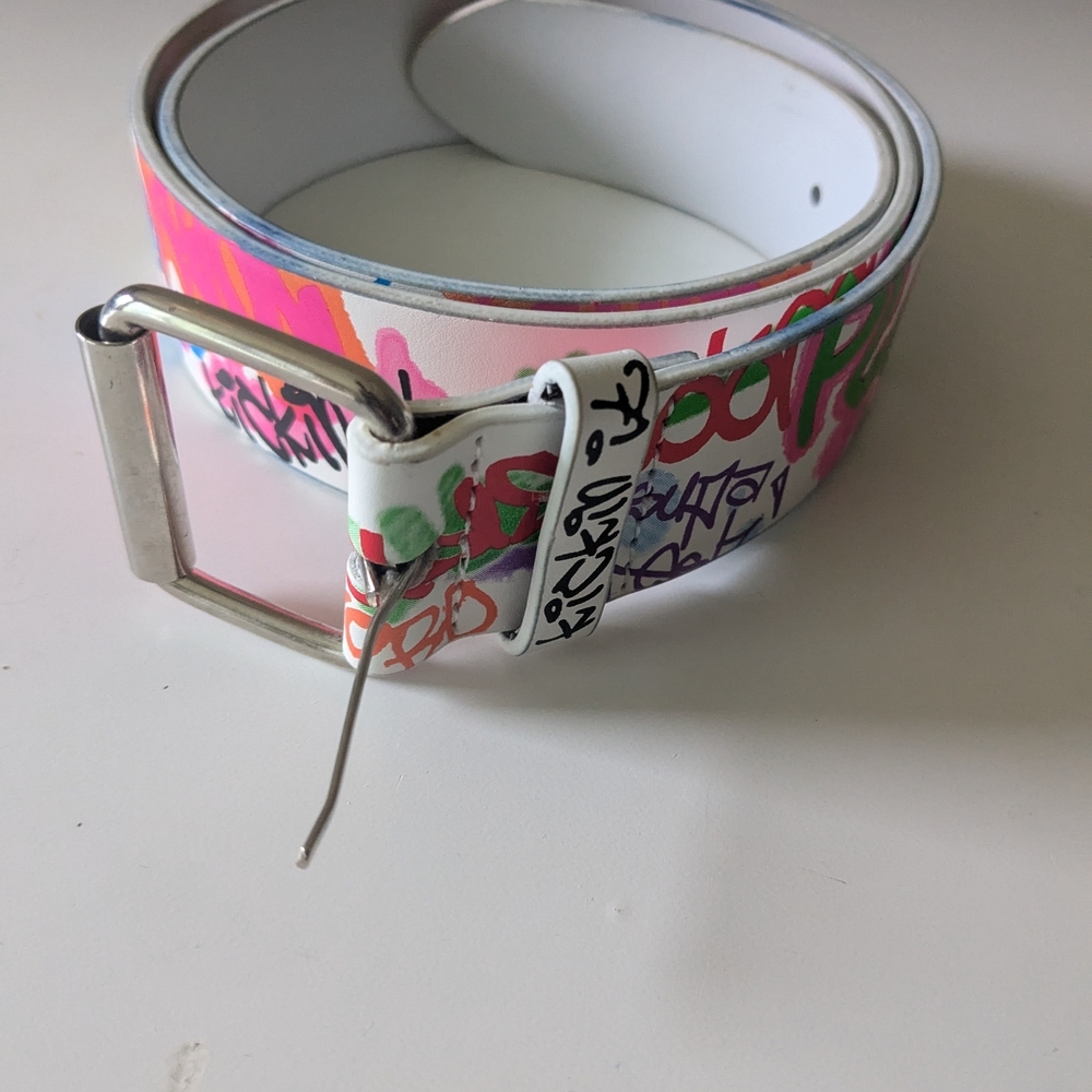 White Colorful Graffiti Belt. See Pictures For Measurements.